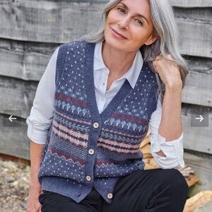 Wool Overs  Knit Button Fairisle Lambswool Vest Layer Cottagecore Grandmacore L